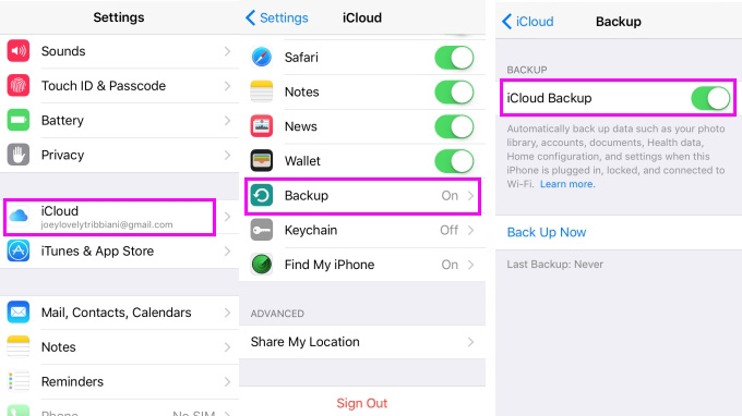 iCloud backup on iPhone