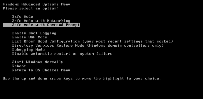 Safe Mode with Command Prompt Windows XP