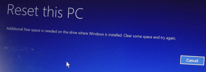 additional free space is needed on the drive where Windows is installed. Free up some space and try again