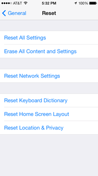 reset options on iPhone 6