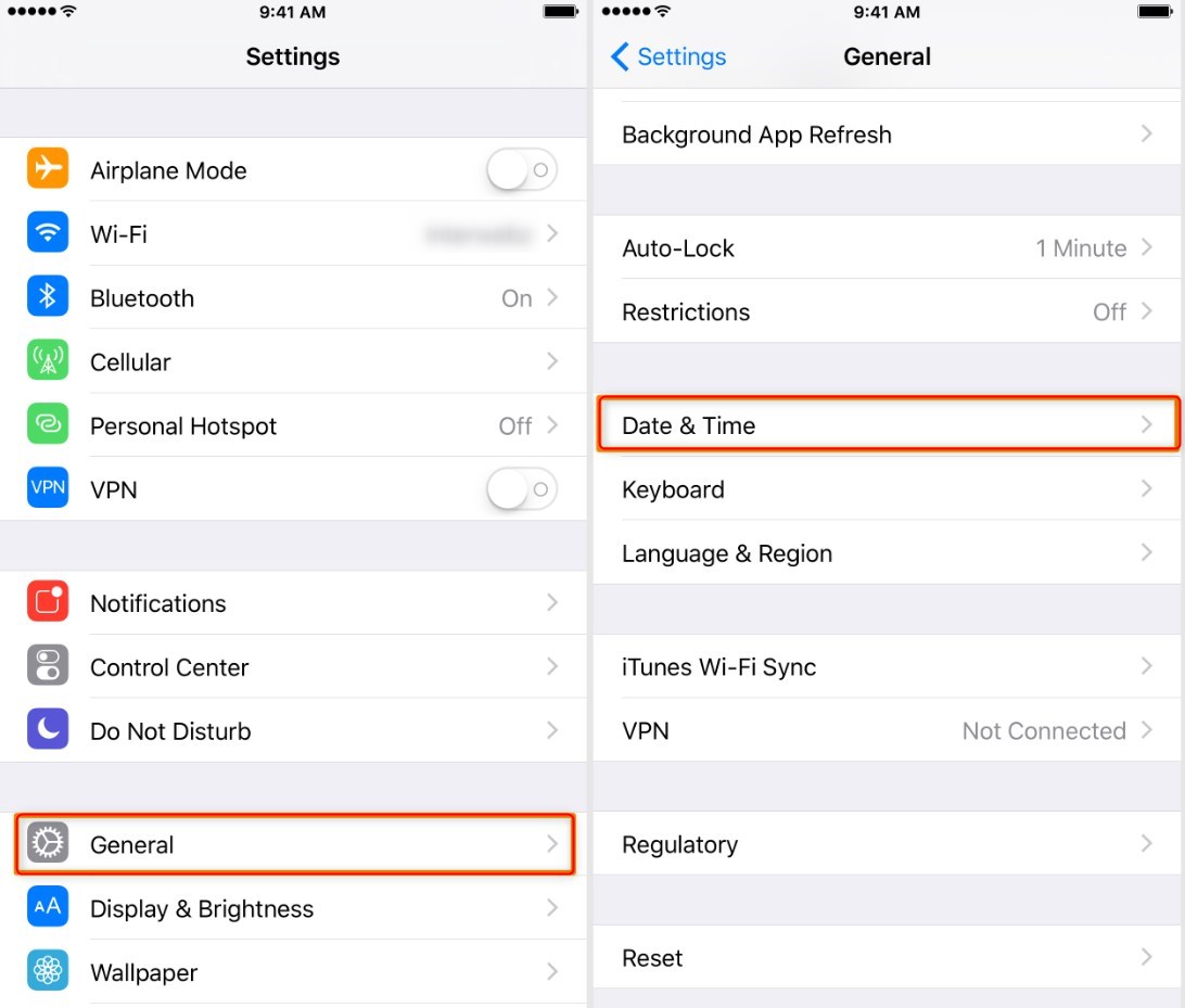 iPhone's date and time settings