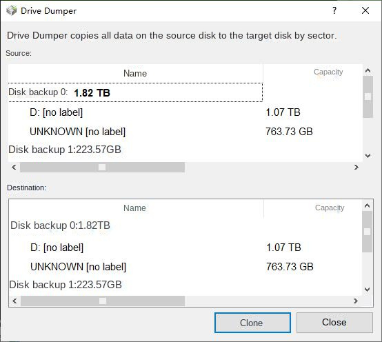 Select the hard disk that needs to back up and save data