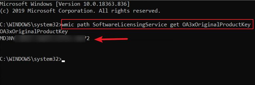 Enter the command line to view the product key