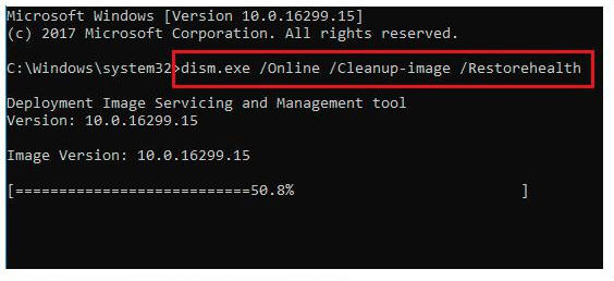 Enter dism.exe /Online /Cleanup-image /Restorehealth