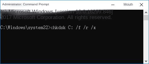 Enter chkdsk C: /f /r /x