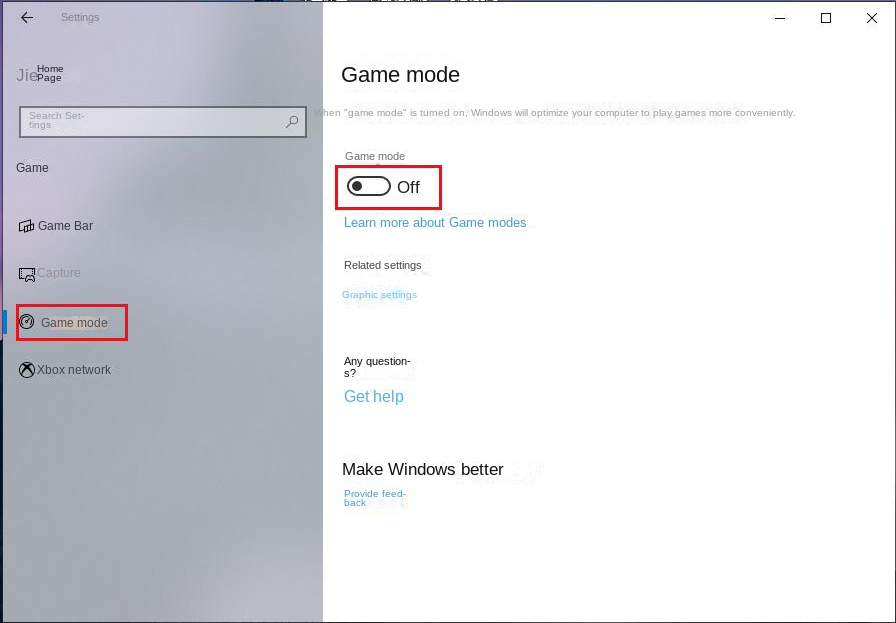 turn off game mode