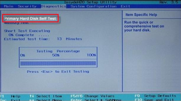 Primary Hard Disk Self Test option