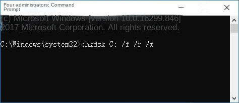 Enter chkdsk C: /f /r /x