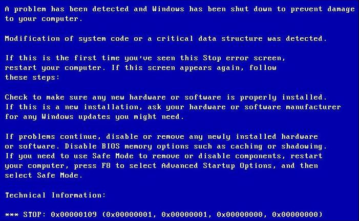 blue screen 0x00000109