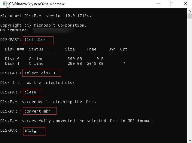 disk part clean disk command