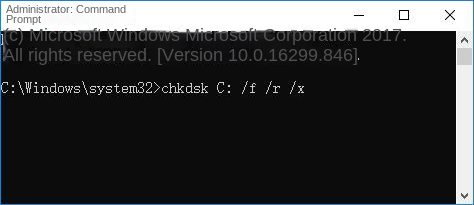 Enter chkdsk C: /f /r /x