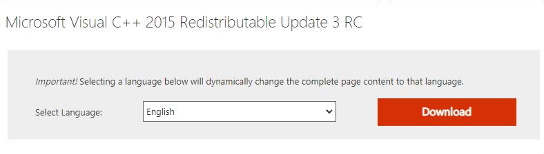 Download Microsoft Visual C++ 2015 Redistributable