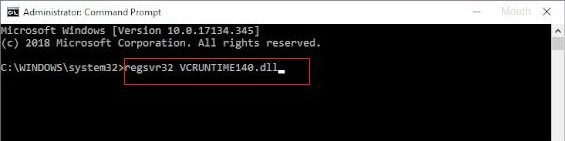 Enter regsvr32 VCRUNTIME140.dll