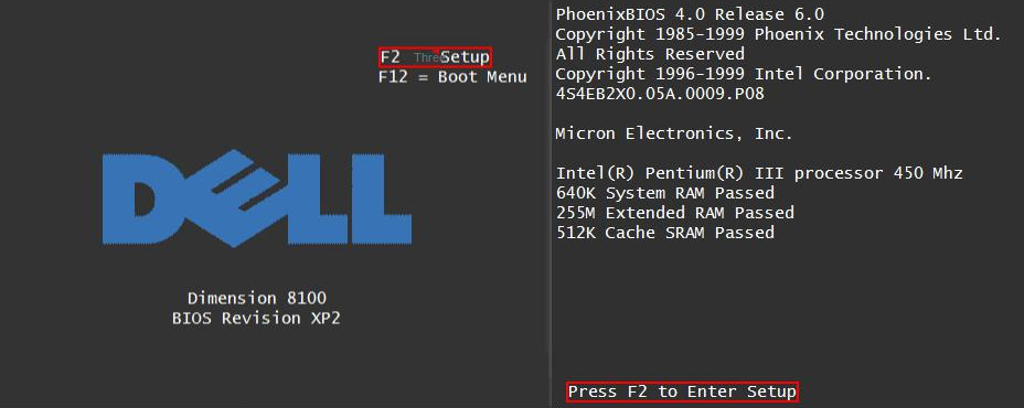 Shortcut key for booting into BIOS