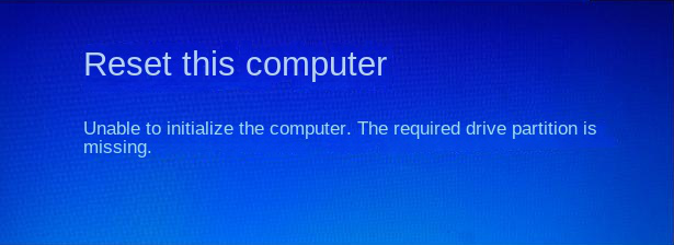 Unable to initialize PC during reset, required drive partitions are missing