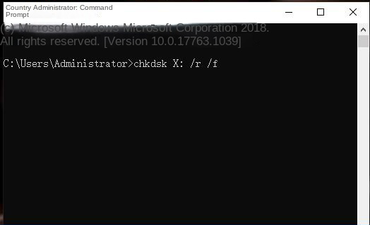 Enter the chkdsk disk repair command