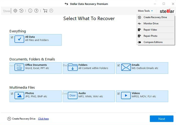 Stellar Data Recovery Premium software operation interface