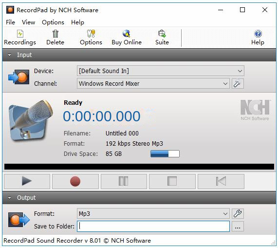 RecordPad recording software operation interface