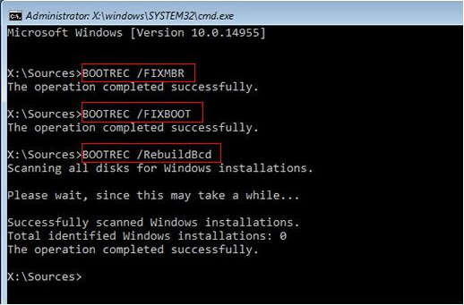 Rebuild BCD and Repair MBR commands