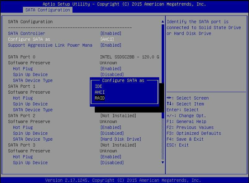 Enter the SATA Configuration interface