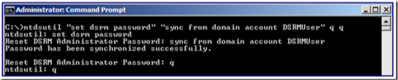 using NTDSUTIL’s ability to pass in all parameters on a single command-line to windows server 2022 reset password