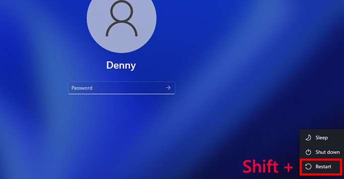 windows 11 Login Screen shift plus restart