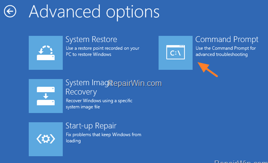 in advanced options, select Command Prompt.