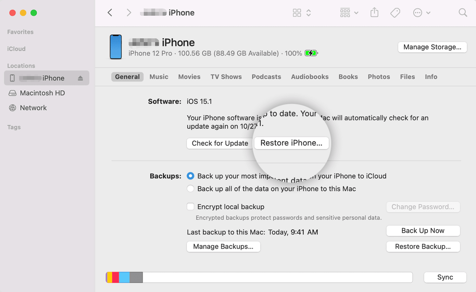 restore iPhone on iTunes