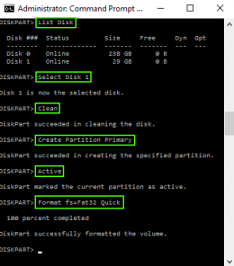 formatting usb using diskpart