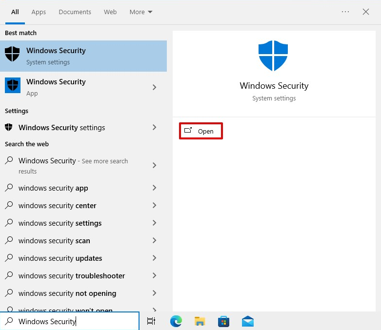 open Windows Security