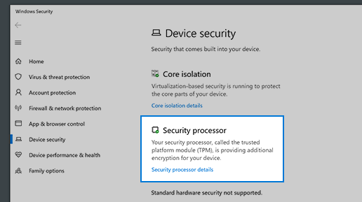 Security processor details link