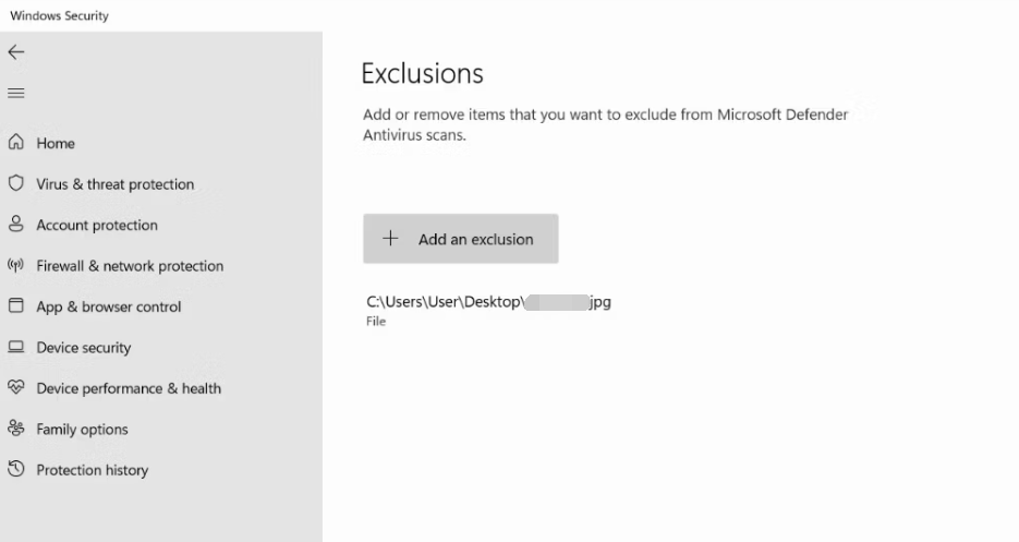 Windows Defender - Exclusions