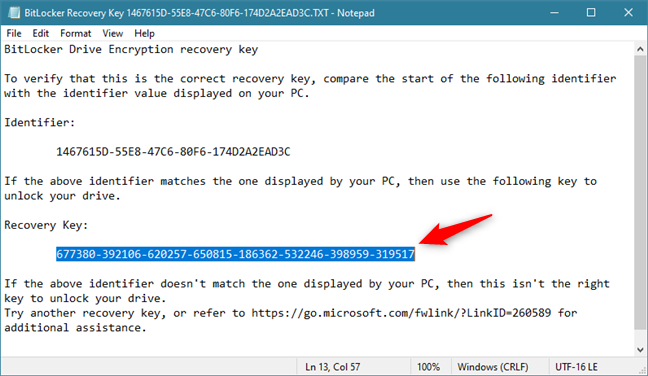 BitLocker recovery key in a txt file in USB drive