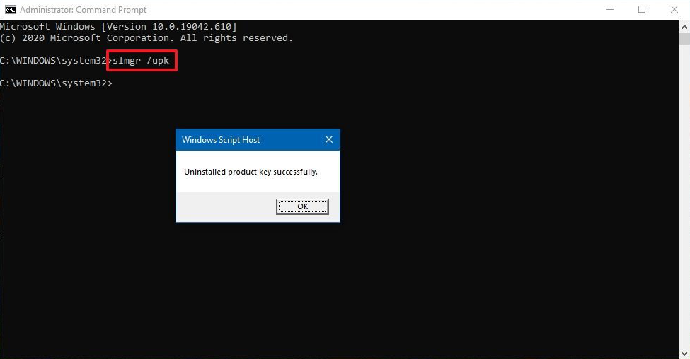 command to uninstall Windows product key