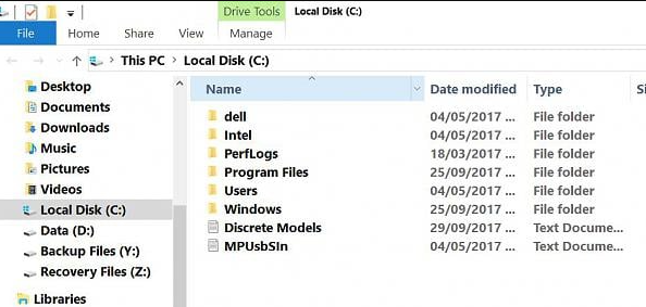 c drive files and folders