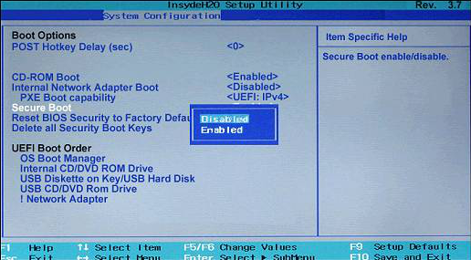 disable UEFI Secure Boot