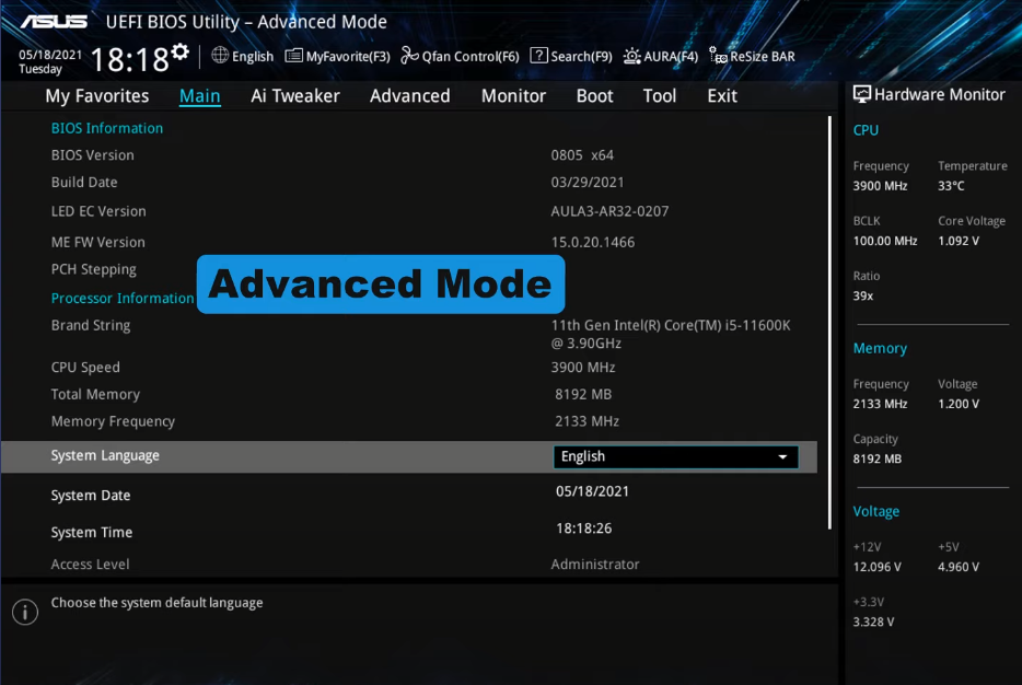 BIOS Advanced Mode