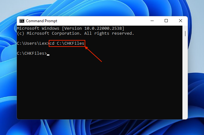 cd C:\CHKFiles function in command prompt