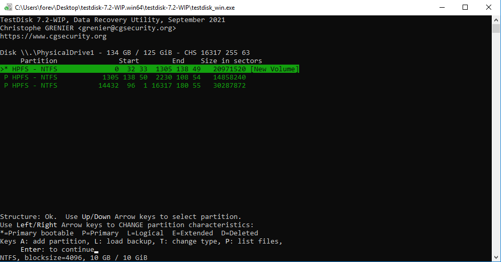 TestDisk partition recovery result