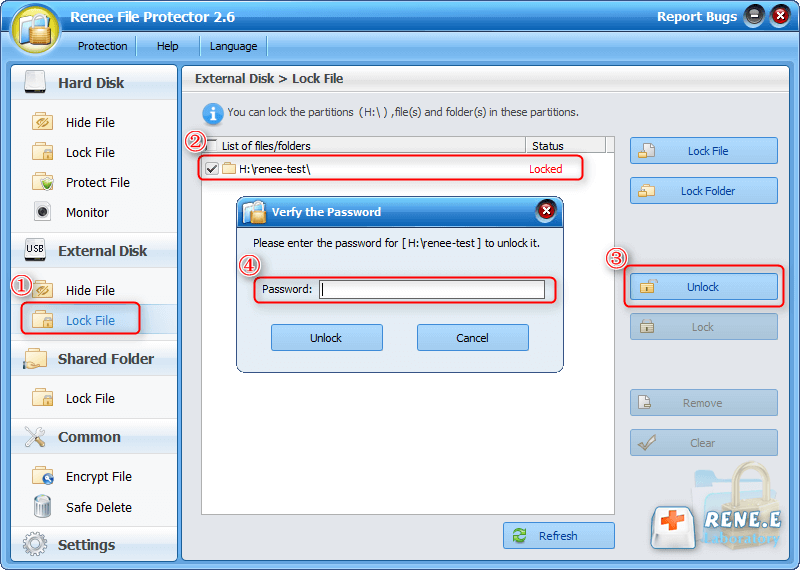 unlock the locked folder in Renee File protector