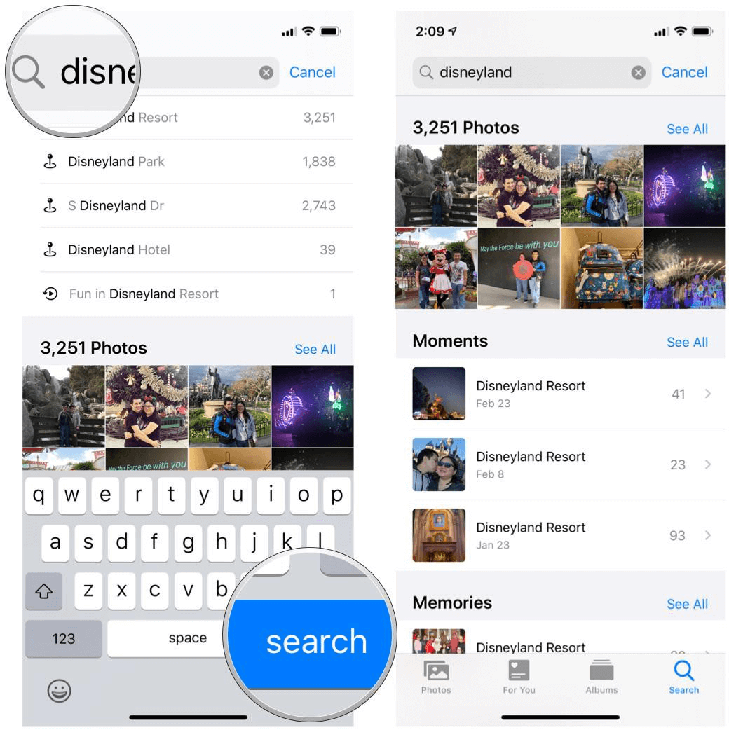 how to search photos in iphone album