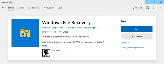 windows file recovery in store