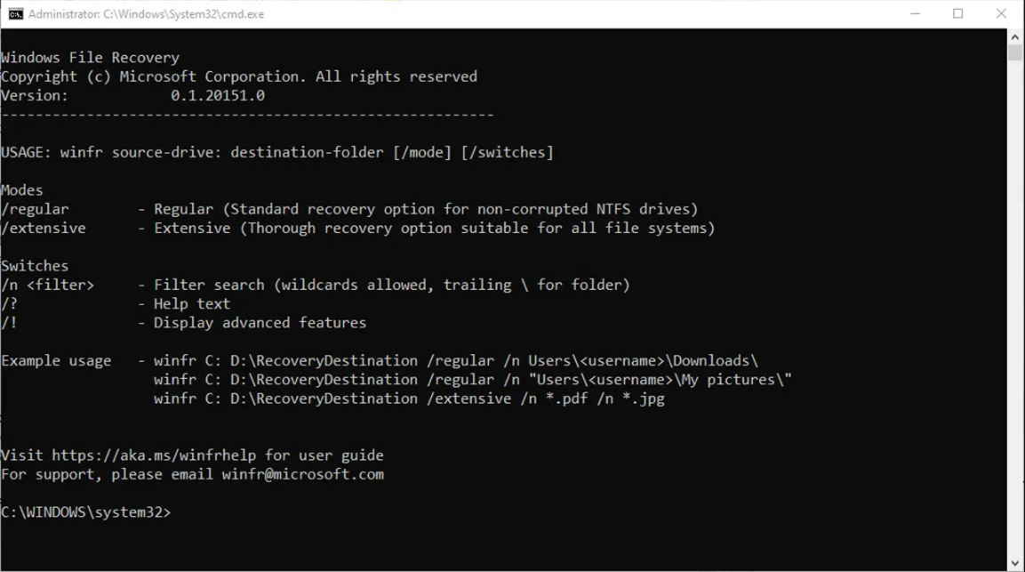 Using Command Prompt (CMD) Windows File Recovery(winFr) Command to Recover Deleted Files on a USB Drive in Windows 10/11