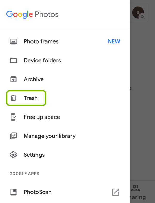 google photos trash in Android