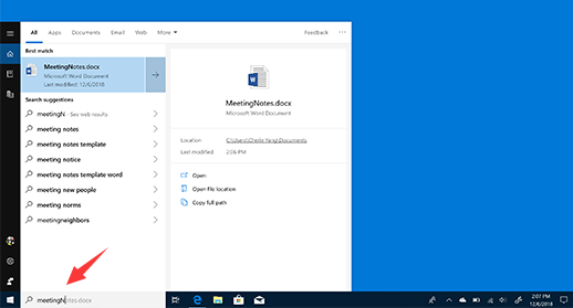 trovare i file word in windows 10