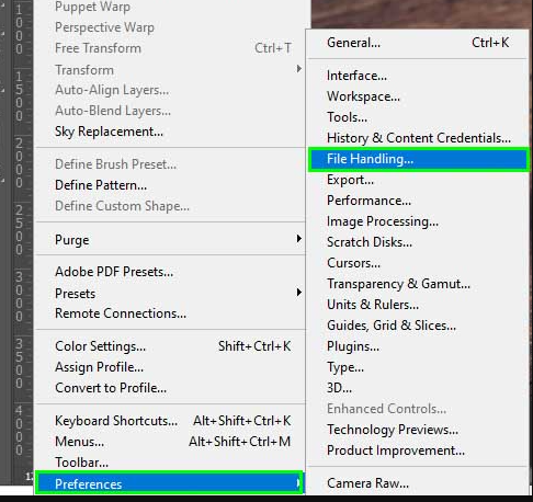 Salvare automaticamente in Photoshop e fare clic su Gestione file