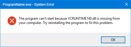 Unable to start this program error popup - vcruntime140.dll is missing