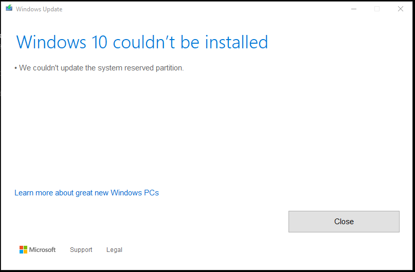 Impossibile installare Windows 10