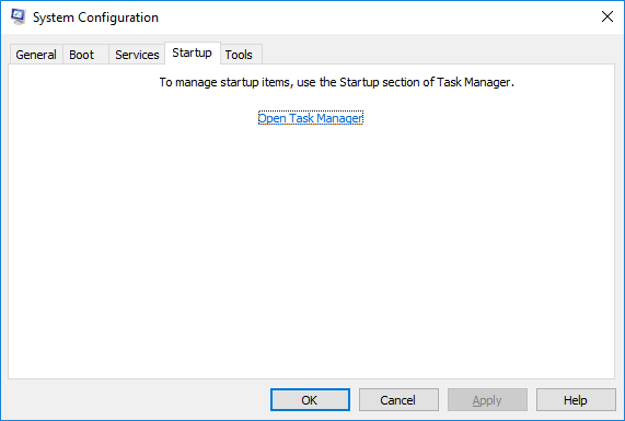 Aprire Task Manager in Configurazione del sistema