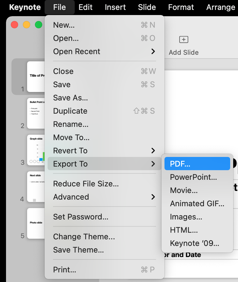 Keynote export as pdf